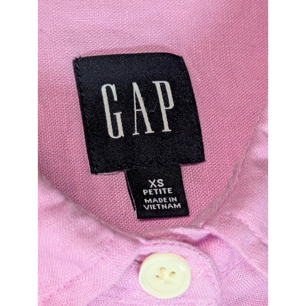 GAP Pink Linen Blend Short Sleeve Button Front Shirt Dress XS Petite W/ Pockets - Picture 4 of 13